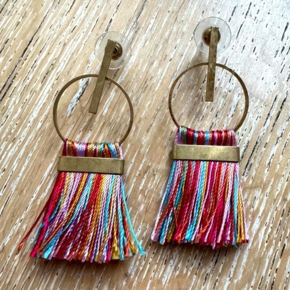 Multicolor Boho Tassel Hoop Earrings